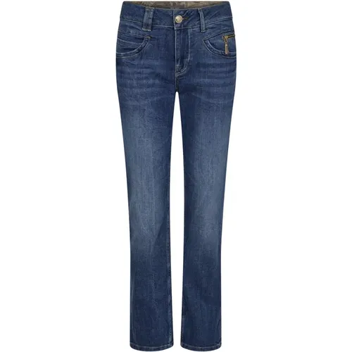 High-Waist Dunkelblaue Jeans mit Reißverschlussdetails , Damen, Größe: W26 - MOS MOSH - Modalova