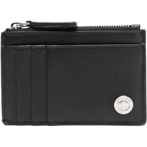 Calf Card Case with Zip , male, Sizes: ONE SIZE - Versace - Modalova