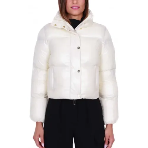 Short and Glossy Jacket - Butter Color , female, Sizes: M, S - Elisabetta Franchi - Modalova