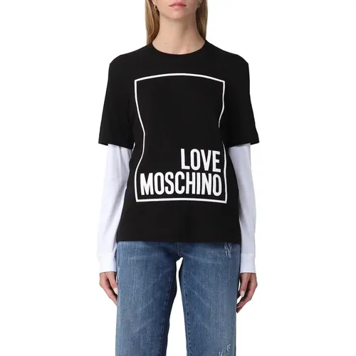 Langarm Baumwoll-T-Shirt mit Logo , Damen, Größe: XS - Love Moschino - Modalova