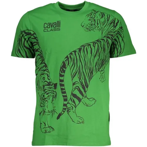 Tiger Print T-Shirt - Grün , Herren, Größe: M - Cavalli Class - Modalova