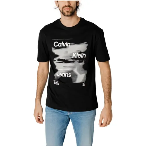 Printed Cotton Round Neck T-Shirt , male, Sizes: M - Calvin Klein Jeans - Modalova