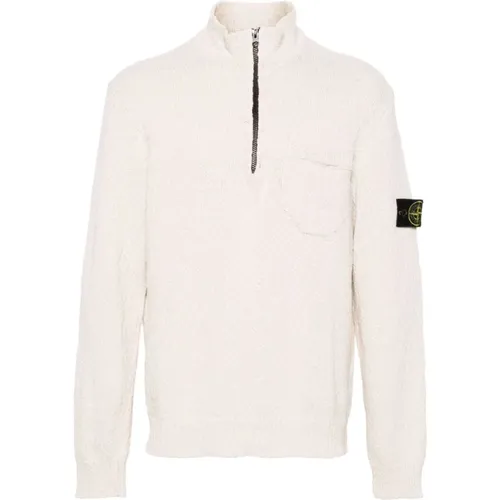 Ivory Cotton Linen Cardigan Full-Zip , male, Sizes: S, M, XL, L - Stone Island - Modalova