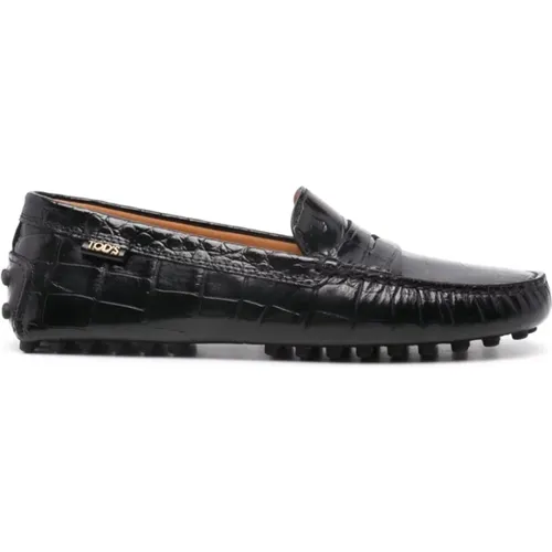 Croc-Effect Flat Shoes with Penny Slot , female, Sizes: 3 UK, 4 1/2 UK - TOD'S - Modalova