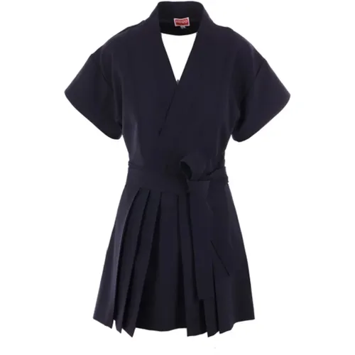 Wool V-Neck Pleated Dress , female, Sizes: XS - Kenzo - Modalova
