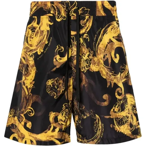 Aquarell Badehose Schwarz Gold , Herren, Größe: M - Versace Jeans Couture - Modalova