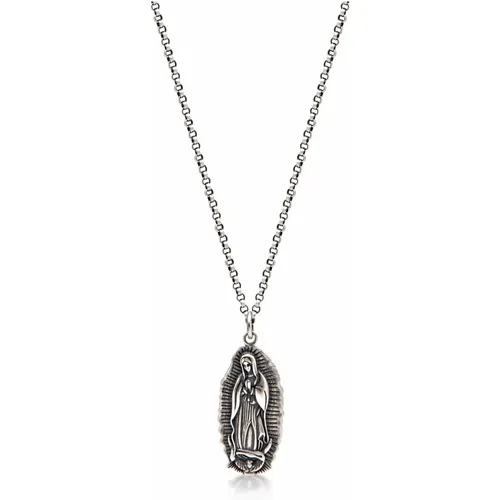 Mens Silver Necklace with Our Lady of Guadalupe Pendant , Herren, Größe: S - Nialaya - Modalova