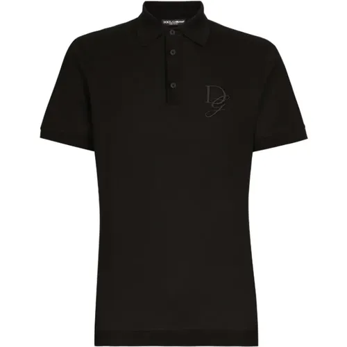 Schwarzes Besticktes Jersey-Poloshirt , Herren, Größe: L - Dolce & Gabbana - Modalova