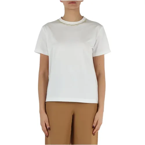 Cotton T-shirt with Beads , female, Sizes: M, S, L, XS - Fabiana Filippi - Modalova