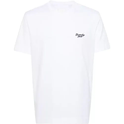 Weißes T-Shirt mit Signaturstickerei , Herren, Größe: M - Givenchy - Modalova