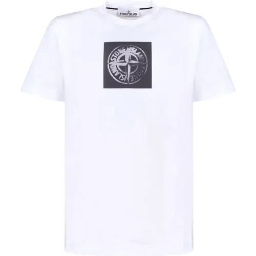 Weiße Baumwoll-T-Shirt , Herren, Größe: M - Stone Island - Modalova