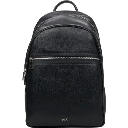 Herren Schwarzer Rucksack aus echtem Leder Er00111689 - Estro - Modalova