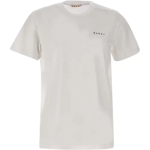 Herren Weißes Baumwoll-T-Shirt mit Logo , Herren, Größe: M - Marni - Modalova