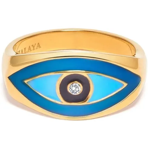 Evil Eye Gold Ring Turquoise CZ , male, Sizes: 60 MM, 64 MM, 62 MM, 56 MM, 68 MM, 58 MM, 66 MM - Nialaya - Modalova