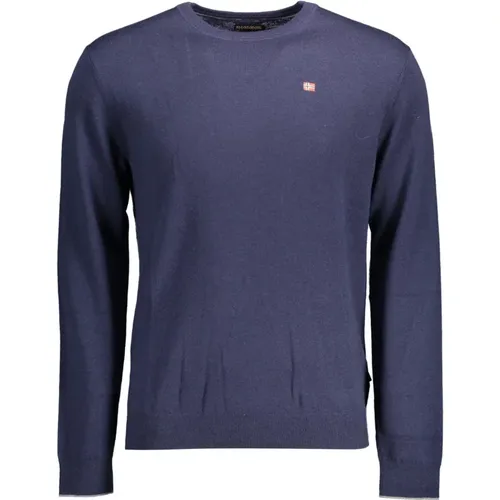 Blauer Wollpullover mit Stickerei , Herren, Größe: 3XL - Napapijri - Modalova