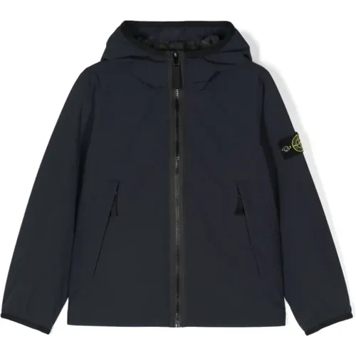 Blaue Kinder Mäntel,Navyblaue Gesteppte Jacke mit Kapuze - Stone Island - Modalova