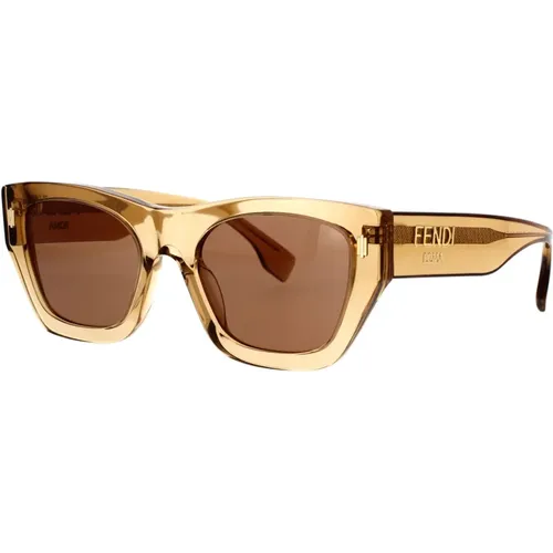 Quadratische Sonnenbrille mit braunen Gläsern und goldener -Logo - Fendi - Modalova