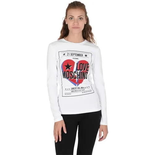Weißes Baumwoll-Spandex T-Shirt , Damen, Größe: S - Love Moschino - Modalova