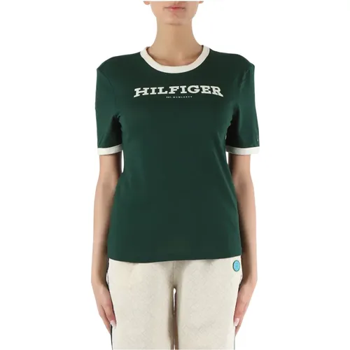Velour Logo Cotton T-shirt , female, Sizes: S, XS - Tommy Hilfiger - Modalova