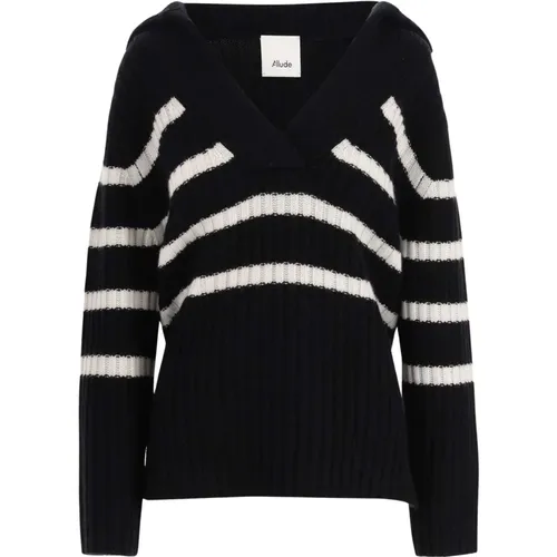 Striped Wool Cashmere V-Neck Sweater , female, Sizes: M, S, XS - allude - Modalova