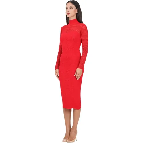 Rotes Chevron Midi Kleid mit Transparenten Ärmeln , Damen, Größe: M - Elisabetta Franchi - Modalova