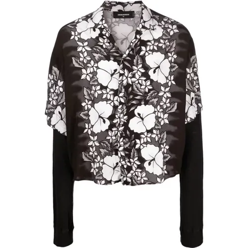 Floral Print Bowling Drop Shirt , male, Sizes: L, M - Dsquared2 - Modalova