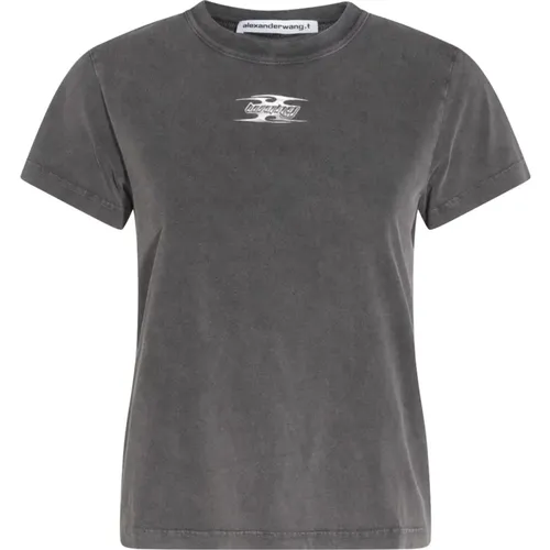 Graues Baumwoll-Logo-T-Shirt , Damen, Größe: XS - alexander wang - Modalova