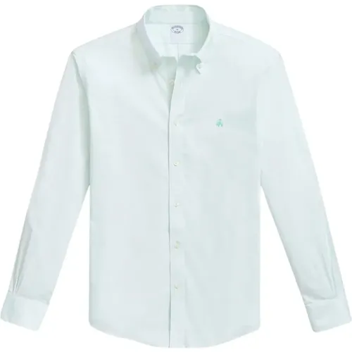 Hellgrünes Regular Fit Non-Iron Stretch Baumwollhemd mit Button-Down-Kragen , Herren, Größe: M - Brooks Brothers - Modalova