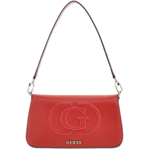 Rote Schultertasche mit Verstellbarem Riemen und Abnehmbaren Logo-Buchstaben in Silber-Metall und Maxi Ton-in-Ton Logo - Guess - Modalova