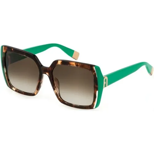 Shiny Light Havana Sunglasses with Gradient Lenses , female, Sizes: 56 MM - Furla - Modalova