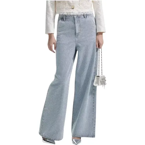 Blaue Rhinestone Wide Leg Jeans , Damen, Größe: W26 - Self Portrait - Modalova