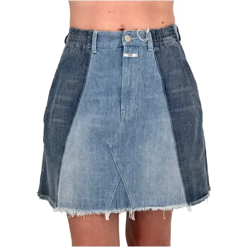 Patchwork Denim Skirt , female, Sizes: W26 - closed - Modalova