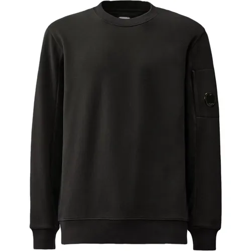 Schwarzer Diagonalfleece-Linsen-Crew-Sweatshirt - C.P. Company - Modalova