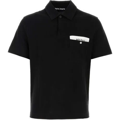 Schwarzes Piquet Polo Shirt - Palm Angels - Modalova