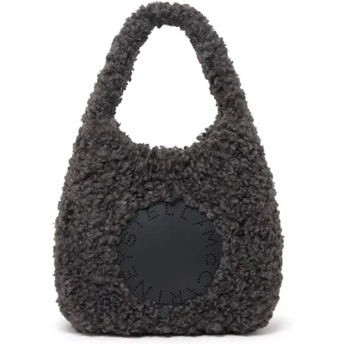 Faux-Fur Grey Bags with Appliqué Logo , female, Sizes: ONE SIZE - Stella Mccartney - Modalova