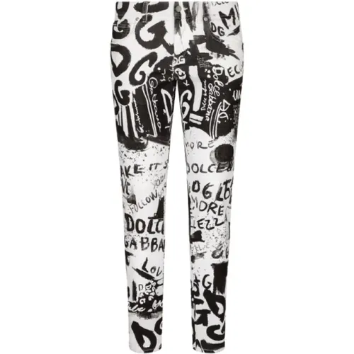 Skinny Jeans with Graffiti Print , male, Sizes: 2XL - Dolce & Gabbana - Modalova