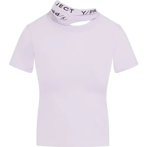 Lilac Cotton T-shirt Topwear Pink Purple , female, Sizes: L, S, XS - Y/Project - Modalova