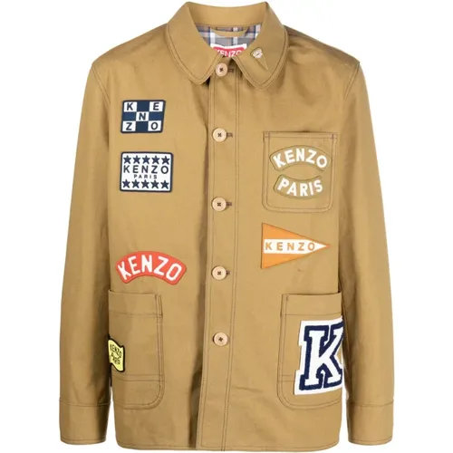 Khaki Patch Cotton Jacket , male, Sizes: M - Kenzo - Modalova