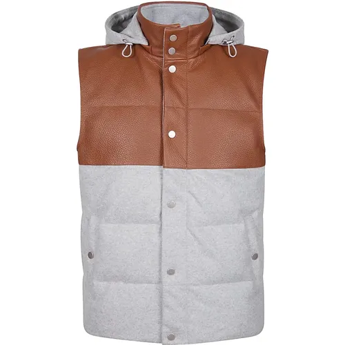 Bi-Material Wool and Leather Vest , male, Sizes: M, 2XL - Eleventy - Modalova