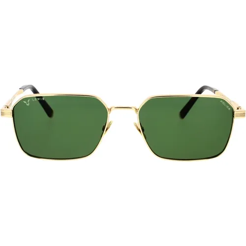 Geometric Style Sunglasses with Green Lenses , unisex, Sizes: 56 MM - Police - Modalova