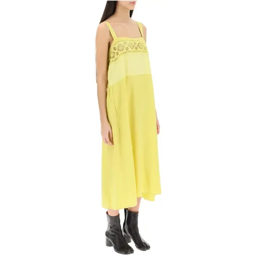 Silk-Blend Midi Dress with Lace Trim , female, Sizes: 2XS, XS - Maison Margiela - Modalova