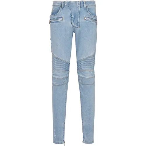Light denim biker jeans , male, Sizes: W32 - Balmain - Modalova