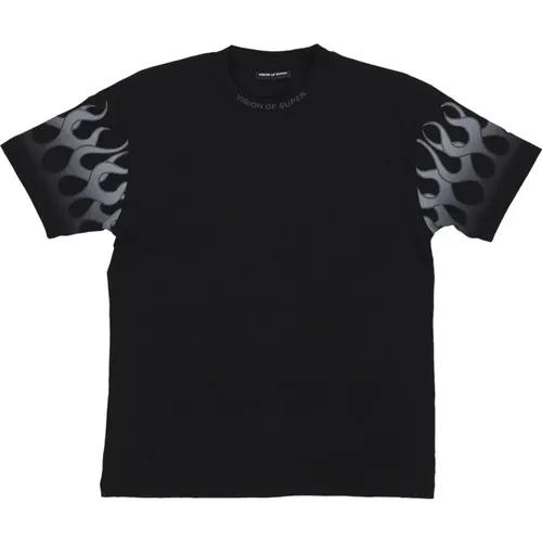 Flames Tee Schwarz/Grau Kurzarm T-Shirt , Herren, Größe: S - VISION OF SUPER - Modalova