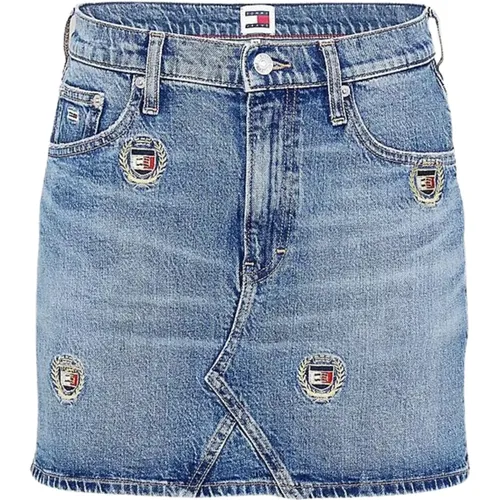 Bestickter Denim Mini Rock , Damen, Größe: S - Tommy Hilfiger - Modalova