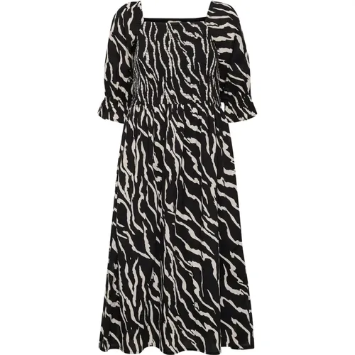 Schwarzes/Antikes Zebra Print Kleid , Damen, Größe: M - Kaffe - Modalova