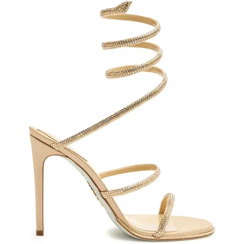 Gold-tone Cleo Sandals with Strass , female, Sizes: 4 UK - René Caovilla - Modalova