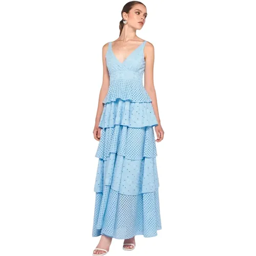 Long Perforated Dress with Ruffles , female, Sizes: 2XS - Silvian Heach - Modalova