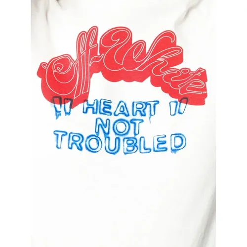 Off , Weiß Rot Heart Trouble T-Shirt , Damen, Größe: XS - Off White - Modalova
