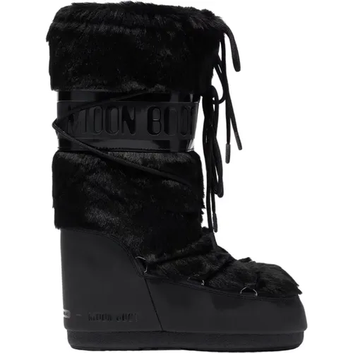 Schwarze Eco Pelz Schuhe , Damen, Größe: 39 EU - moon boot - Modalova