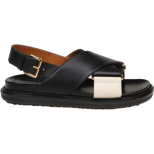 Crossed Leather Sandal /White , female, Sizes: 5 UK, 4 UK - Marni - Modalova